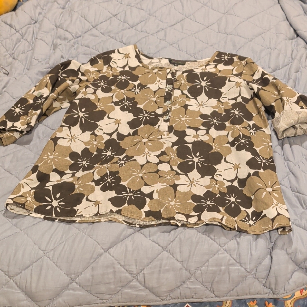 Linen Floral Print Blouse